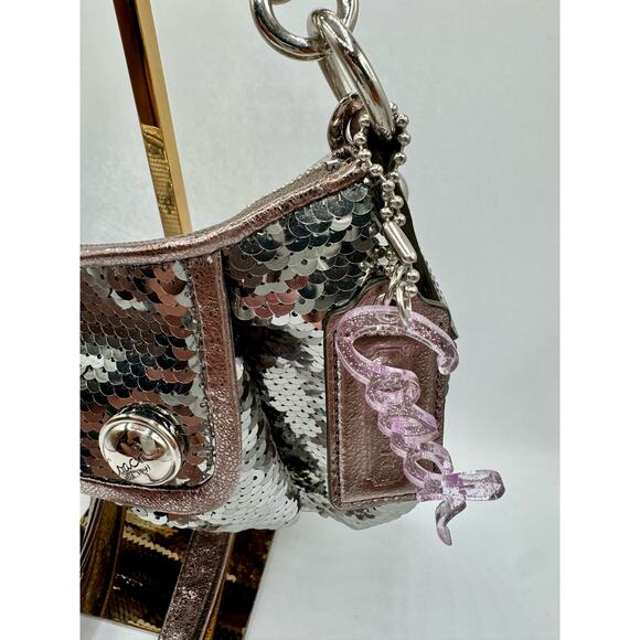 Coach Poppy Special Edition Spotlight NWT Graphite Silver Sequin Crossbody Bag - Picture 3 of 8